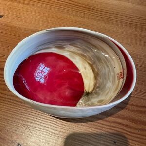 Murano Red Collection Folded Glass Bowl,Ivory,Red, Marble Colours, Italian Glass